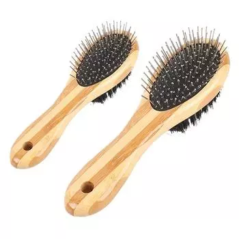 Двусторонняя щетка для домашних животных с деревянной ручкой, расческа для ухода и массажа, подходит для всех длинношерстных и короткошерстных кошек и собак
