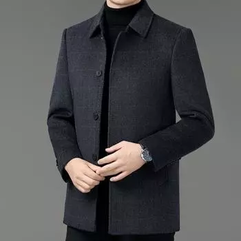 Double-sided sheep cashmere coat men s dad middle-aged woolen lapel plaid coat winter removable down liner 170