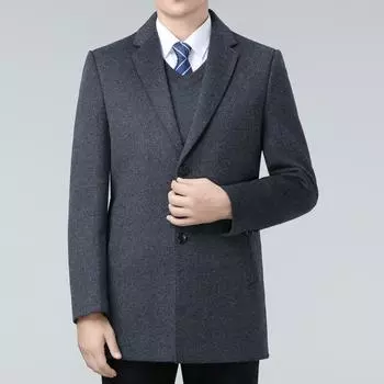 Double-sided wool cashmere coat for middle-aged men, thick wool wool coat and suit collar, down liner outer jacket for dads 170