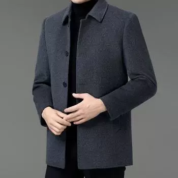 Double-sided woolen cashmere coat for men, medium-length, thickened daddy rex rabbit fur lining, middle-aged woolen woolen lapel coat 170