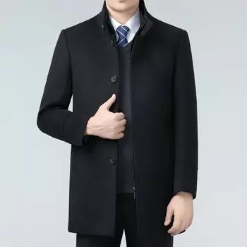 Double-sided woolen cashmere coat men s mid-length woolen woolen coat winter two-piece set with down lining dad men s clothing 170
