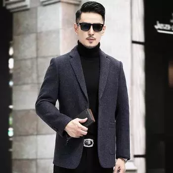 Double-sided woolen cashmere suit men s coat coat short casual woolen woolen small suit autumn and winter thickened top 170