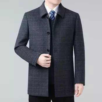 Double-sided woolen coat for men, mid-length, middle-aged and elderly daddy cashmere woolen coat with down lining 170