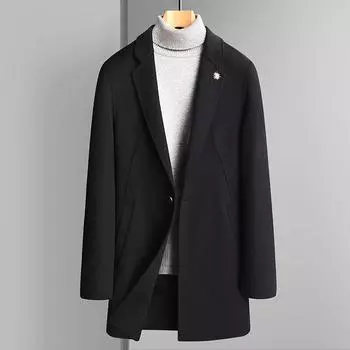 Double-sided Woolen Coat Medium and Long Business Casual Woolen Coat Trench Coat Men s Coat 170 чёрный