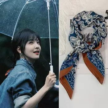Double Sides Hair Scarf Flower Pattern Neckerchief Trendy Head Handkerchief Women 1