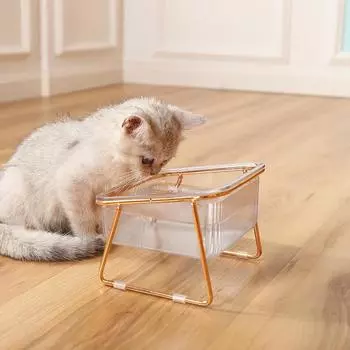Double Transparent Cat Bowl with Vertical Design - Easy Feeding and Hydration Solution for Cats - Durable Metal and Plastic Construction Single Bowl