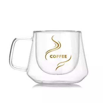 Double-wall Heatproof Coffee Cup - 200ml Borosilicate Glass Mug, Elegant Diamond Design, Handcrafted With Handle 200ml