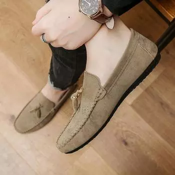 Doudou men s shoes spring British style fringed men s casual leather shoes lazy one pedal driving soft-soled trendy shoes 39
