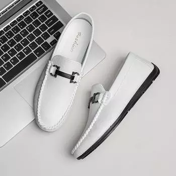 Doudou shoes men s 2024 autumn new one-pedal lazy leather shoes European station British loafers soft-soled driving shoes 38
