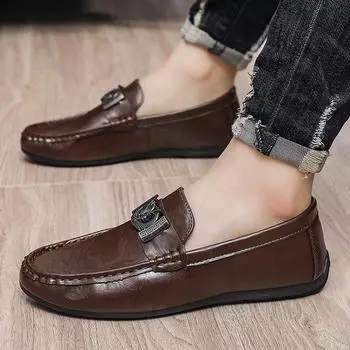 Doudou shoes men s 2025 new men s one-pedal business casual leather shoes lazy loafers high-end British men s shoes 39 чёрный