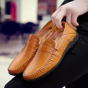 Doudou shoes men s 2025 spring and summer new large size fashion lazy shoes European and American men s casual leather shoes men 37