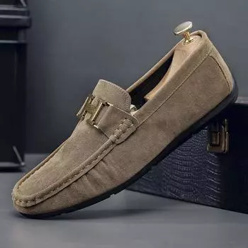 Doudou shoes men s autumn versatile British style men s casual leather shoes men s lazy one-pedal driving soft-soled shoes men 39