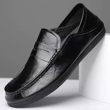 Doudou shoes men s breathable men s casual single shoes leather soft-soled driving shoes lazy loafers trendy shoes 38