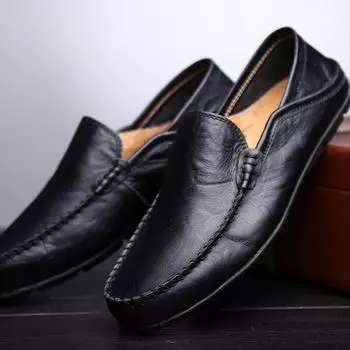 Doudou shoes men s genuine leather breathable Korean version casual shoes soft-soled driving shoes one pedal lazy shoes large size leather shoes 37 жёлтый