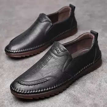 Doudou shoes men s tide Korean version of versatile men s leather shoes breathable middle-aged and elderly father shoes one pedal casual lazy me 38