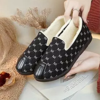 Doudou shoes women s cotton shoes one pedal retro velvet shoes flat casual shoes children s shoes mother shoes middle-aged and elderly 36