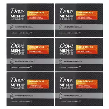 Dove, Men+Care, Skin Defense, мыло 3 в 1 для рук, тела и бритья, 6 мыл, 106 г (3,75 унции) каждый