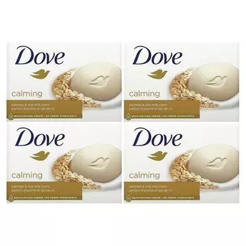Dove, успокаивающее мыло, аромат овсянки и рисового молока, 4 бруска, 3,75 унции (106 г) каждый