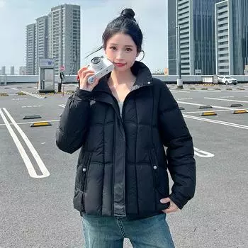 Down cotton jacket women s new fashion short warm foreign style cotton jacket women s loose padded jacket slimming winter coat M