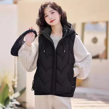 Down cotton vest women s short autumn and winter new versatile slim-fitting vest small vest jacket tide M чёрный