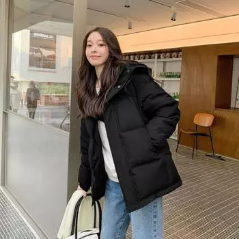 Down jacket men s and women s short 2024 new thickened stand-up collar bread jacket couple loose jacket loose and thin S 80-55kg