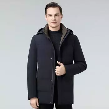 Down jacket men s mid-length winter thickened new warm white duck down dad winter jacket 170