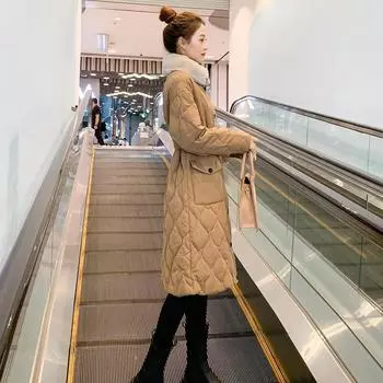 Down jacket women s Korean version tooling style fashion rhombus rabbit fur collar loose casual white duck down waist warm jacket S