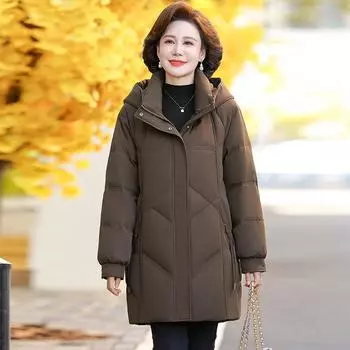 Down jacket women s mid-length winter new middle-aged and elderly mother s wear warm thickened white duck down jacket XL