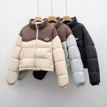 Down Jacket Women s New Small Short Winter Color Matching Thickened Bread Jacket Korean Version Looks Thin and Fashionable S синий