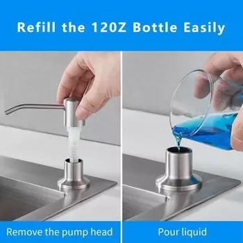 Дозатор для мыла для раковины, 1 шт., Дозатор для мыла из нержавеющей стали, насос для дезинфицирующего средства для рук, подходит для кухонной раковины, ванной комнаты 350ML серебряный
