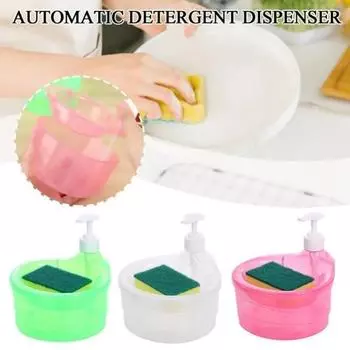 Дозатор Sabun Pinggan Dispenser Моющее средство Automatik, Kotak Tekan, вместе с Pemegang Span, для Aksesori Basuh Dapur и Bilik Mandi Hijau Soap белый