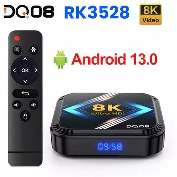 DQ08 RK3528 Smart TV Box Android 13 Quad Core Поддержка 8K Видео 4K@60fps + Dual Wifi BT4.0 Google Voice 2G16G 4G 32G 64G 2G16G чёрный