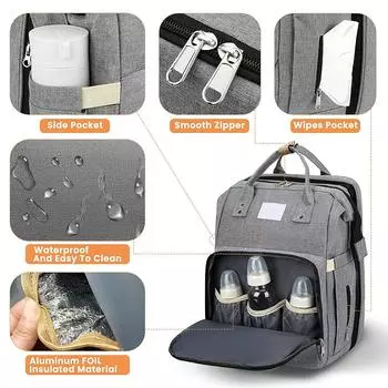 Dr.isla Mummy Bag Портативный рюкзак для подгузников в кроватку Большая сумка для беременных для младенцев Многофункциональные водонепроницаемые сумки для подгузников для путешествий на открытом воздухе серый