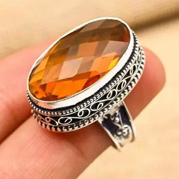 Драгоценный камень морганит, твердое кольцо из стерлингового серебра 925 пробы, подарок для ее изысканных украшений ручной работы 4 оранжевый