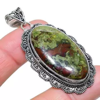 Dragon Jasper Gemstone Handmade 925 Sterling Silver Jewelry Pendant 2.17 AH-891 2.2 зелёный