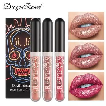 Dragon Ranee Halloween Diamond, три набора блесков для губ, блеск для губ, губная помада, яркий кристально-фиолетовый черный набор блесков для губ A
