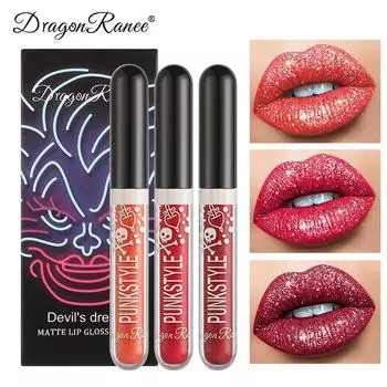 Dragon Ranee Halloween Diamond, три набора блесков для губ, блеск для губ, губная помада, яркий кристально-фиолетовый черный набор блесков для губ A-3PCS