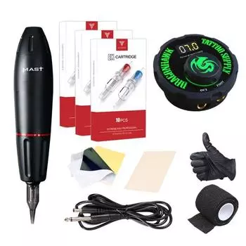 Dragonhawk Mast Tattoo Pen Kit Роторная татуировочная машина Ручка Блок питания Картриджи для татуировщика US PLUG