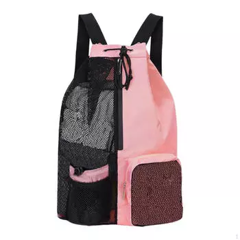 Drawstring Backpack Swim Bag Folding Large Capacity Portable Workout Gear Breathable Organizer Nylon розовый