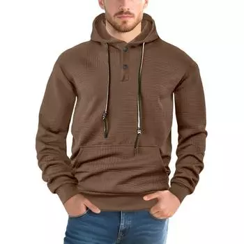 Drawstring Men s Pullover Hoodie Spring Autumn New Solid Color Casual Sports Sweatshirt Loose Fit Trendy Long Sleeve Male Tops L кофейный