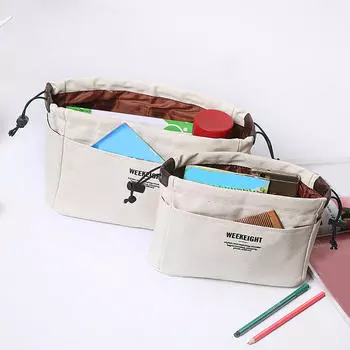Drawstring Storage Organizers Simple Multi-Pockets Liner Bag Lightweight Portable Travel Groceries Storage Bag Divider Organizer Insert Tote S кремовый