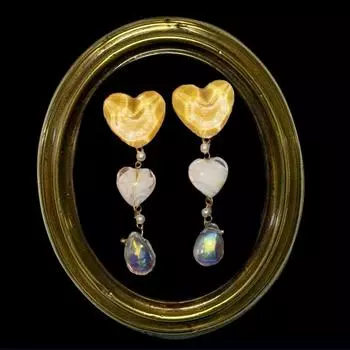 Dream Collection Yellow Fart Original Design Retro Small Heart Gentle Fairy Sweet Flash Glaze 925 Silver Ear Studs and Clips Ear clip (it doesn t hurt at all!)