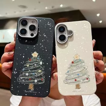 Dream Merry Christmas Tree Pattern Magnetic Case For iPhone 16 Pro Max 15 Plus 14 Pro 13 12 11 Slim Shockproof TPU Soft Matte for MagSafe Phone Cover iPhone 16 чёрный