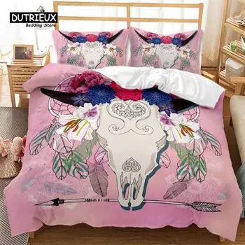 Dreamcatcher Пододеяльник Комплект постельного белья 2/3 шт. King Boho Постельное белье из микрофибры с рисунком перьев в стиле бохо Покрывало с наволочками EU single(135x200cm)