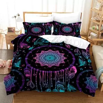 Dreamcatcher Пододеяльник Комплект постельного белья Bohemian Mandala для девочек и взрослых Фиолетовый полиэстеровый пододеяльник King Queen Полный размер 70x133cm 2pcs