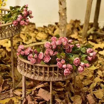 Сухоцветы с обожженными краями, искусственные цветы, искусственные маленькие розы, имитация шелковых цветов, украшение для гостиной и стола белый