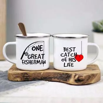 Drinkware Один великий рыбак Лучший улов его жизни Пара кружек Кружка Кофейная чашка Друзья Персонализированный подарок Кофейные чашки Кружки Пиво 360ml