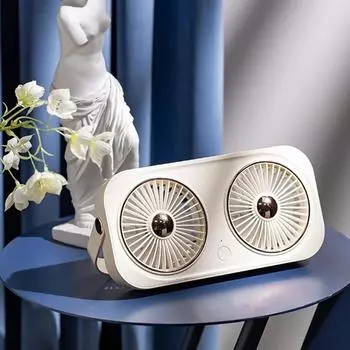 Dual-head Desktop Fan Portable USB Desk Fan with 360° Rotation for Home Office красный