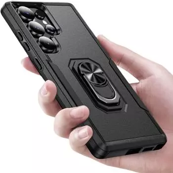 Dual Layer Kickstand Cover Case for Samsung Galaxy S24 Ultra Plus FE 5G Fitted Bag for Galaxy S24 FE чёрный