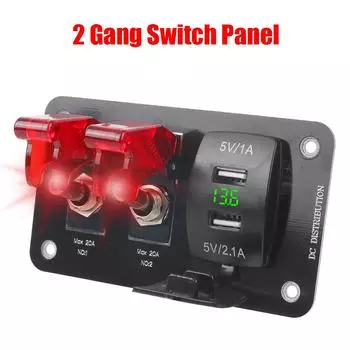 Dual USB Adapter Charger Socket On/OFF Button 2 Gang Automobile Modifie With Voltmeter Car Swith Panel 12-24V красный